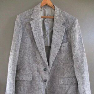 Harris Tweed Mens Blazer 42R Gray Herringbone Wool Sport Coat 2 Btn Jacket